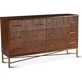 Manhattan 6 Drawer Dresser in Light Walnut Finish Wood