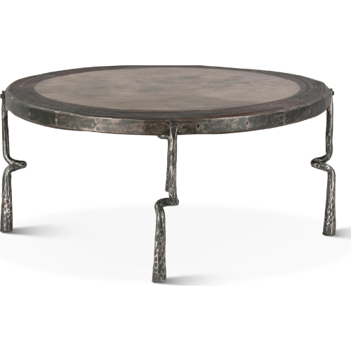 Rustic Revival 41" Coffee Table in Gray Wood, Gray Marble & Hammered Iron