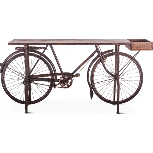 Paxton Console Table w/ Vintage Indian Bicycle in Reclaimed Teak