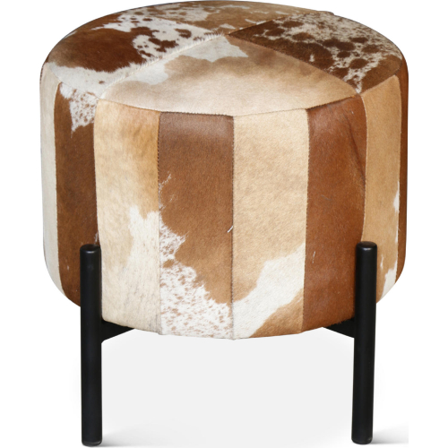 Charleston 20" Stool in Brown & Multicolor Hair on Hide Leather & Black Iron