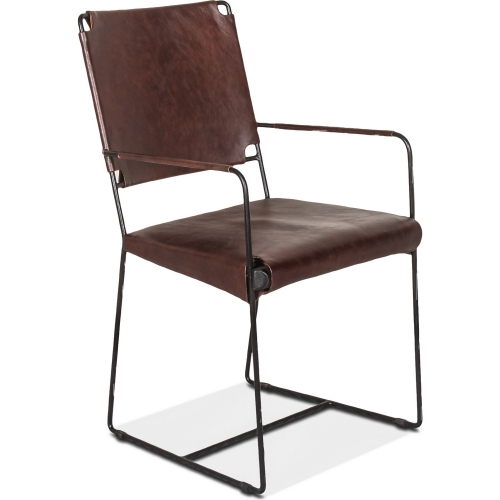 Melbourne Accent Arm Chair in Brown Leather & Black Reclaimed Iron