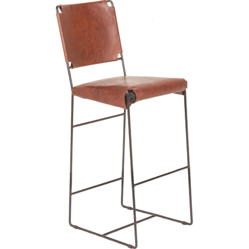 Melbourne 17" Bar Chair in Tobacco Brown Leather & Iron