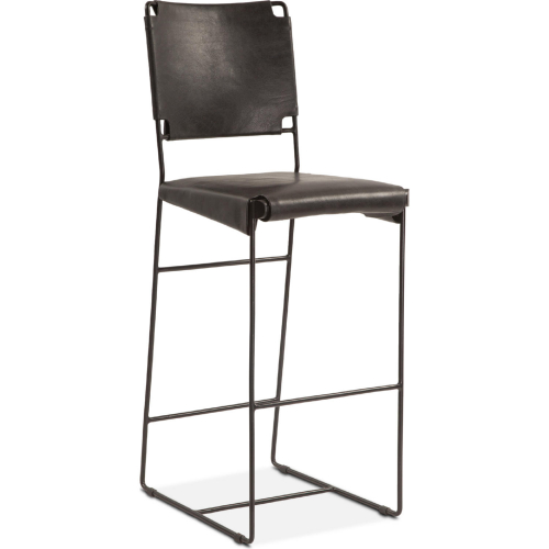 Melbourne 17" Bar Chair in Black Buffalo Leather & Iron