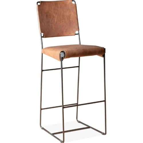 Melbourne 17" Bar Chair in Brown Buffalo Leather & Iron