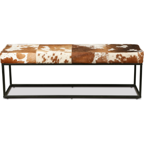 Melbourne 54" Dining Bench in Brown Cowhide Leather & Iron