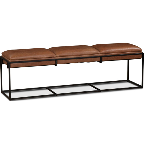 Melbourne 62" Dining Bench in Cognac Brown Top Grain Leather & Iron