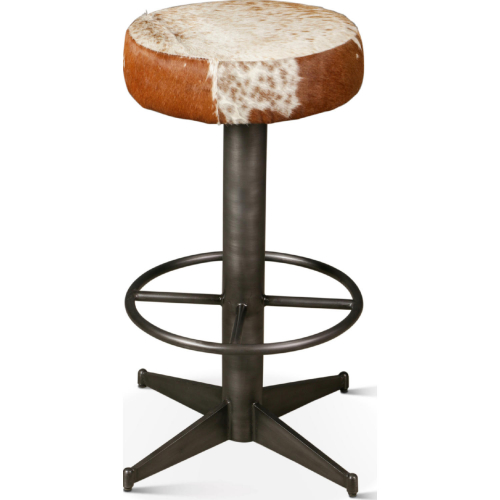 Melbourne 16" Bar Stool in Brown Cowhide Leather & Iron