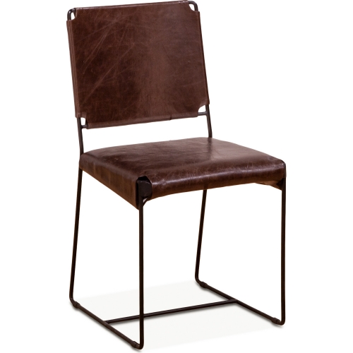 Melbourne Dining Chair in Brown Leather & Black Reclaimed Iron (Set of 2)