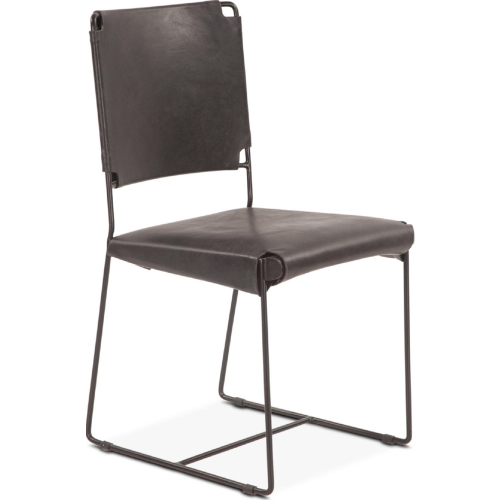 Melbourne Dining Chair in Black Buffalo Leather & Iron (Set of 2)