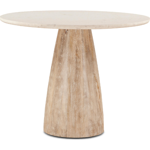 Palm Desert 48" Round Gathering Dining Table in Washed White Marble & Wood