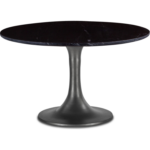 Palm Desert 48" Dining Table in Black Marble & Brushed Steel Tulip Base