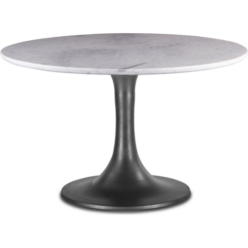 Palm Desert 48" Round Dining Table in White Marble & Gunmetal Pedestal