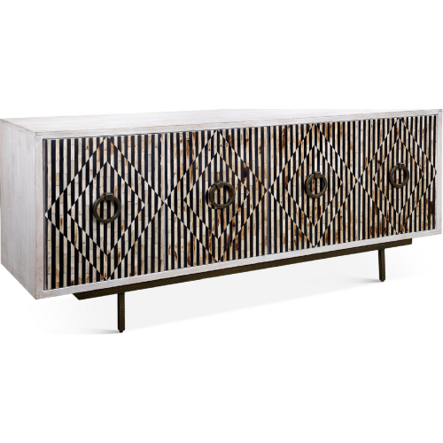 Alexandria 72" Sideboard in Multicolor Inlays, Washed Wood & Metal