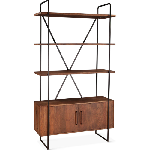 Halden Tall Bookcase in Pecan Brown Mango Wood & Black Iron