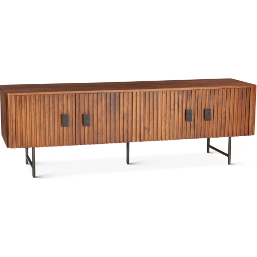 Halden 67" Media Cabinet in Pecan Brown Mango Wood & Black Iron