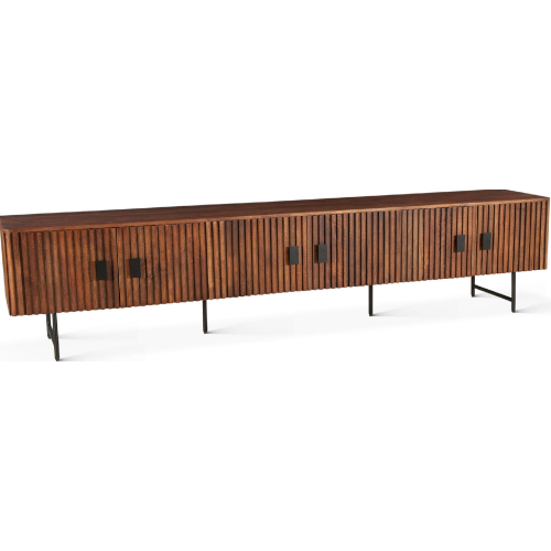 Halden 98" Media Cabinet Pecan Brown Mango Wood & Black Iron