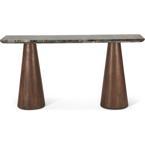 Caldera Console Table in Black Lava Marble & Dark Wood