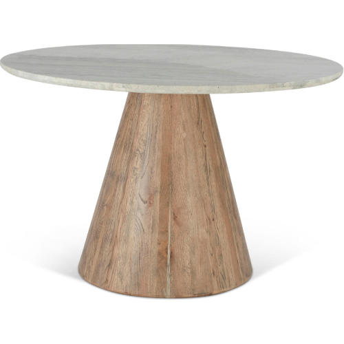 Caldera 48" Round Dining Table in White Travertine & Light Wood