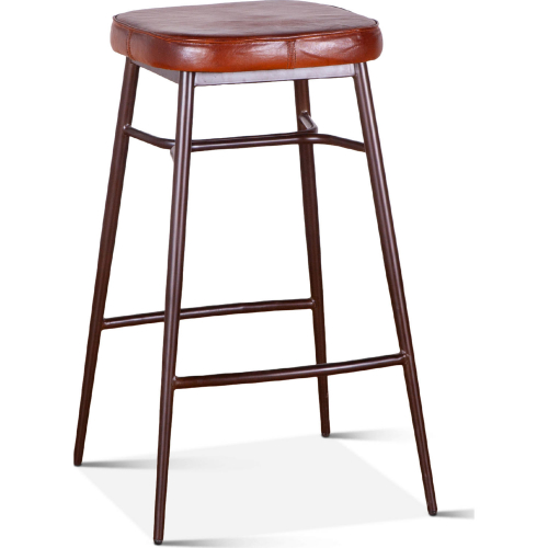 Hudson Backless Bar Stool in Vintage Saddle Brown Leather & Brown Metal