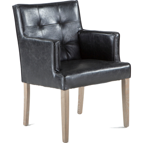 Aven Dining Arm Chair in Black Vegan Leather & Light Wood Legs