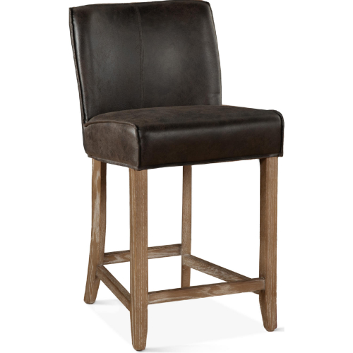 Avery Counter Chair in Dark Brown Leather & Natural Wood