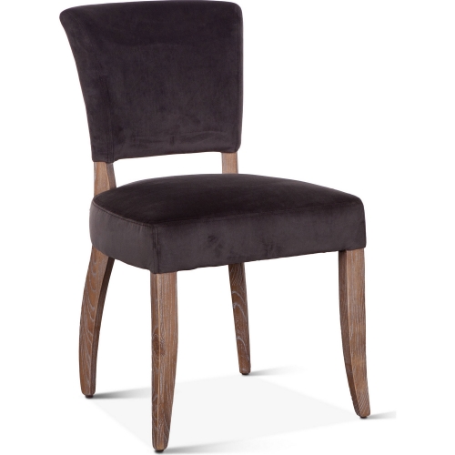 Portia Dining Chair in Dark Gray Velvet & Washed Wood (Set of 2)