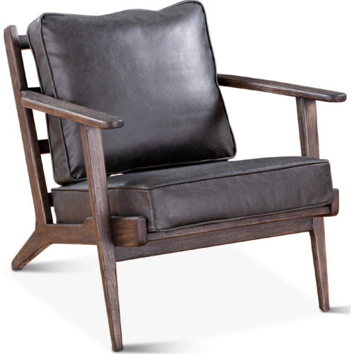 Robert Accent Arm Chair in Black Leather & Dark Wood