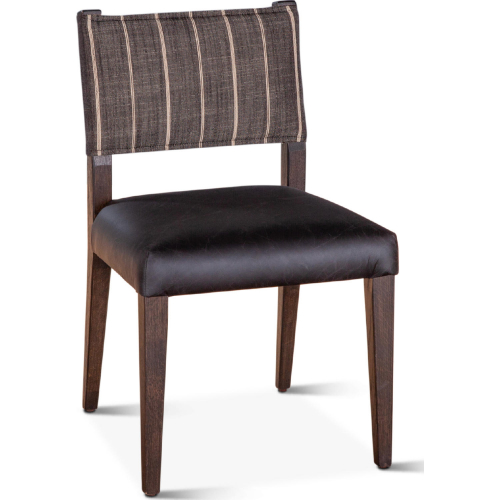 Lila Dining Chair in Black Leather & Striped Linen (Set of 2)