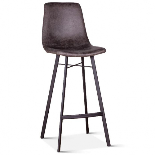 Hudson Bar Chair in Charcoal Microfiber Fabric & Black Metal (Set of 2)