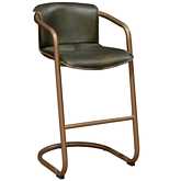 Chiavari Bar Chair in Distressed Green Top Grain Leather & Metal (Set of 2)