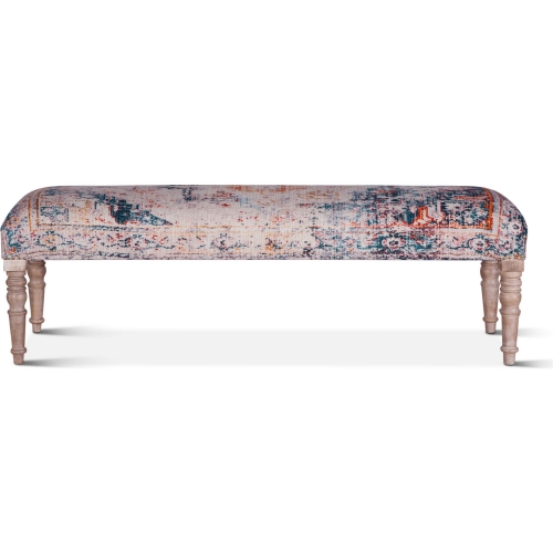 Algiers Bench in Multicolor Turquoise Print Fabric