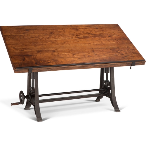 Artezia 62" Adjustable Crank Drafting Desk in Walnut Finish Acacia & Iron