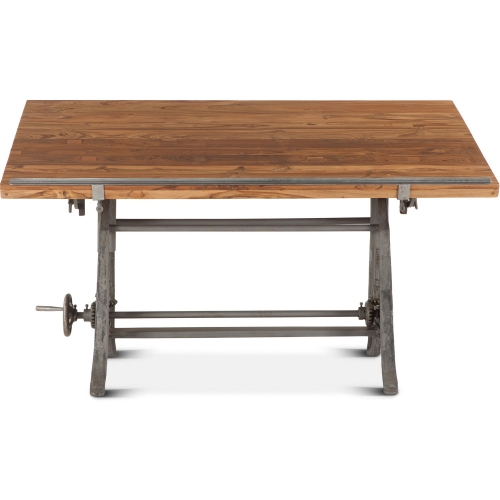 Artezia 62" Adjustable Crank Drafting Desk in Natural Finish Teak & Iron