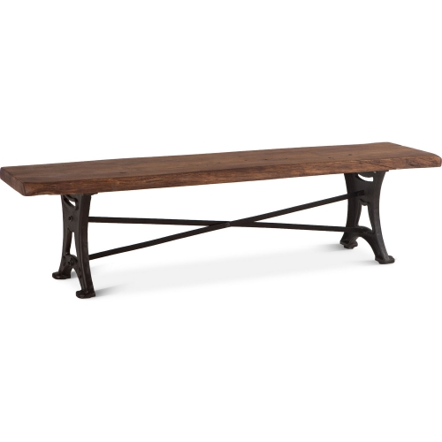 Blayne 70" Live Edge Dining Bench in Walnut Finish Wood & Iron