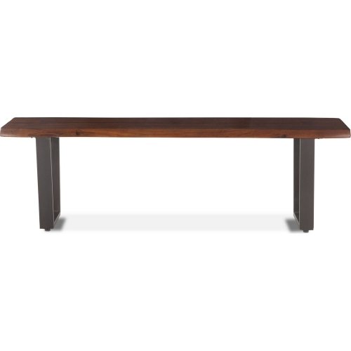 Belfrie 56" Dining Bench in Walnut Finish Faux Live Edge Acacia & Iron