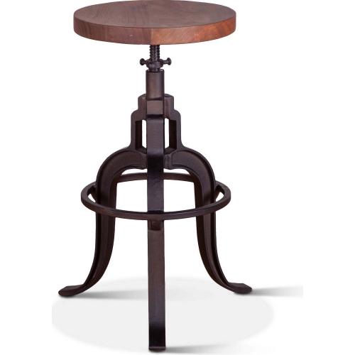 Blayne Adjustable Bar Stool in Raw Walnut Finish Wood & Black Iron