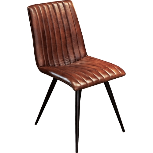 Brisben Dining Chair in Hand Washed Chestnut Brown Leather & Black Iron (Set of 2)