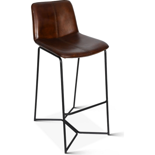 Brisben Bar Stool in Hand Washed Chestnut Brown Leather & Black Iron (Set of 2)