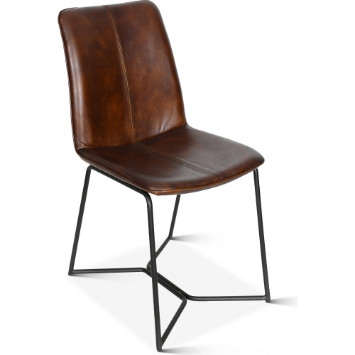 Brisben Dining Chair in Hand Washed Chestnut Brown Leather & Black Iron (Set of 2)