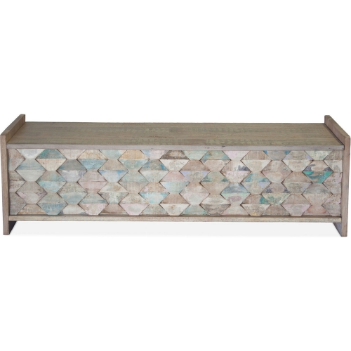 Cordoba 60" Storage Dining Bench in Vintage Teal Blue Reclaimed Teak & Iron