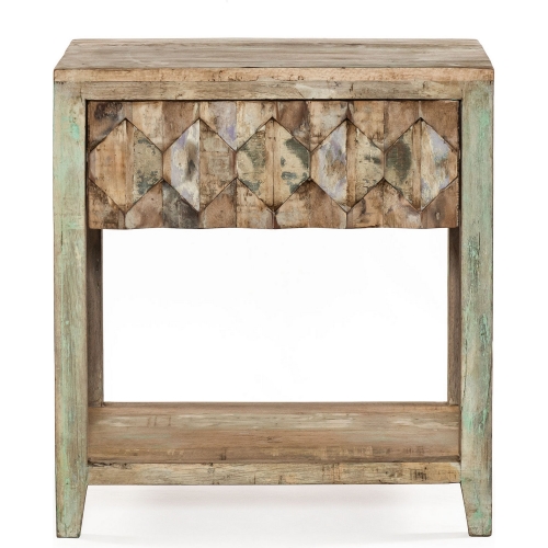 Cordoba Nightstand in Vintage Teal Blue Reclaimed Teak & Iron