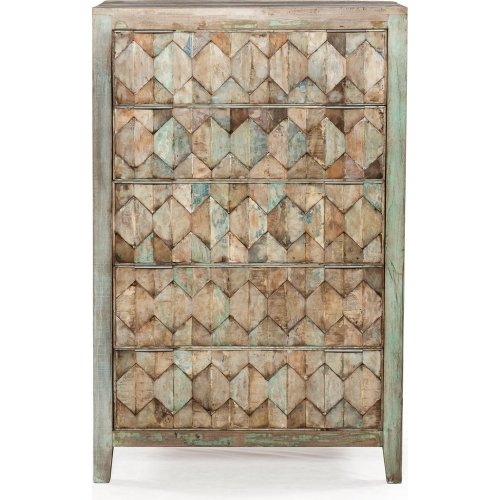 Cordoba Tall Chest in Vintage Teal Blue Reclaimed Teak & Iron