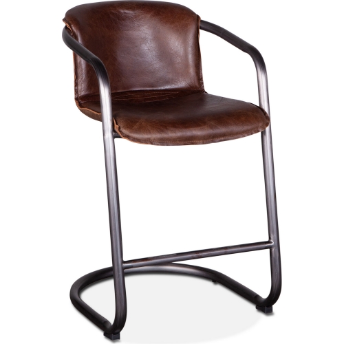 Chiavari Counter Stool in Brown Leather & Brushed Metal (Set of 2)