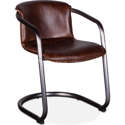 Chiavari Dining Chair in Distressed Chestnut Brown Leather & Brushed Metal (Set of 2)