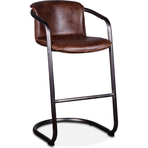 Chiavari Bar Stool in Distressed Chestnut Brown Leather & Brushed Metal (Set of 2)