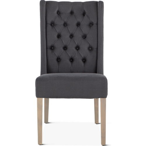 Chloe Dining Chair in Tufted Dark Gray Linen Blend Fabric & Wood (Set of 2)