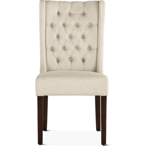 Chloe Dining Chair in Tufted Off White Linen Blend Fabric & Dark Walnut (Set of 2)