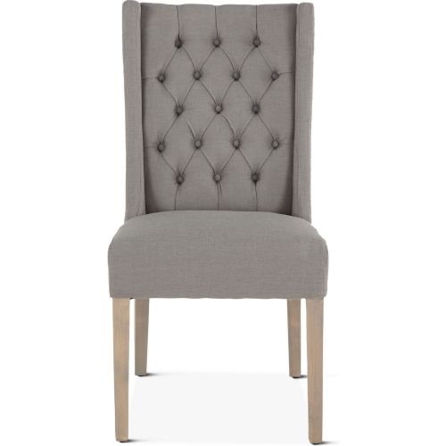 Chloe Dining Chair in Tufted Oxford Gray Linen Blend Fabric & Wood (Set of 2)