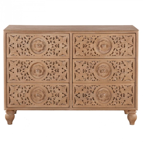 Haveli Dresser in Geometric Hand Carved White Wash Finish Mango Wood