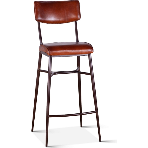 Hudson High Back Bar Stool in Vintage Tan Leather & Iron